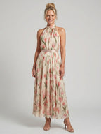 Aurelle | Midi Dress with Floral Halter Neckline