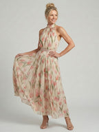 Aurelle | Midi Dress with Floral Halter Neckline