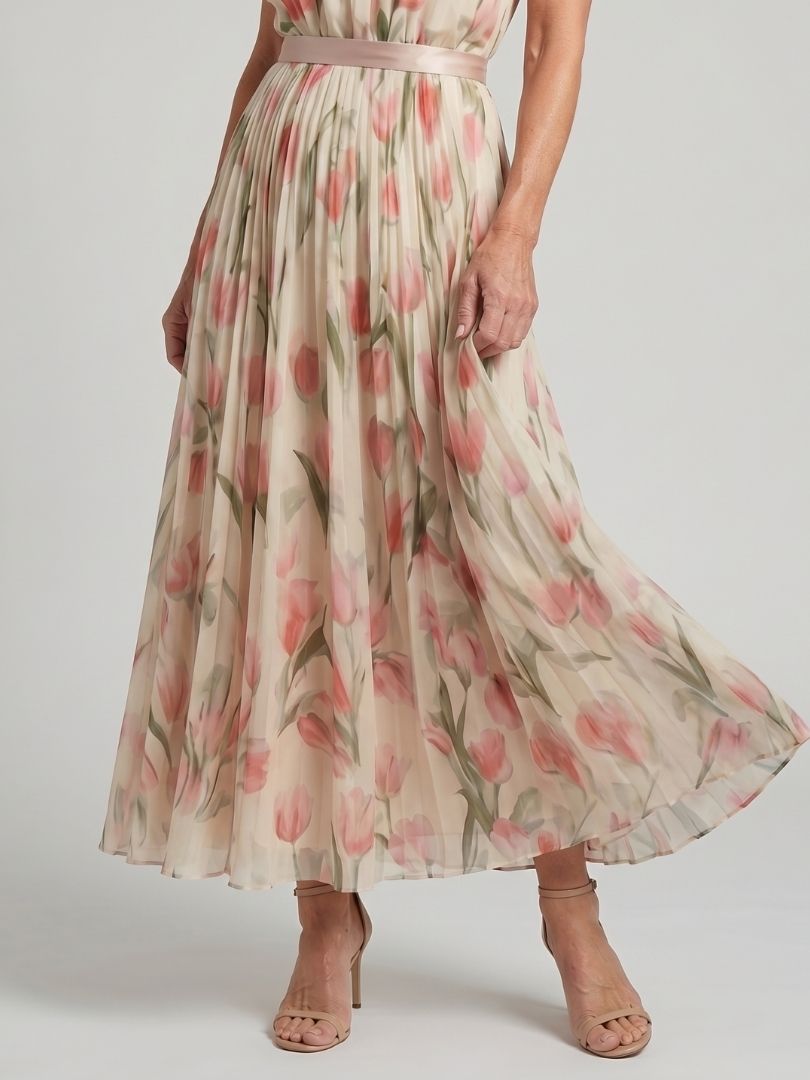 Aurelle | Midi Dress with Floral Halter Neckline
