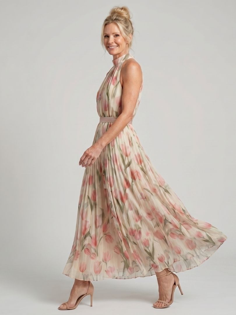Aurelle | Midi Dress with Floral Halter Neckline