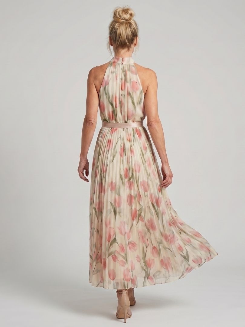 Aurelle | Midi Dress with Floral Halter Neckline