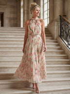 Aurelle | Midi Dress with Floral Halter Neckline