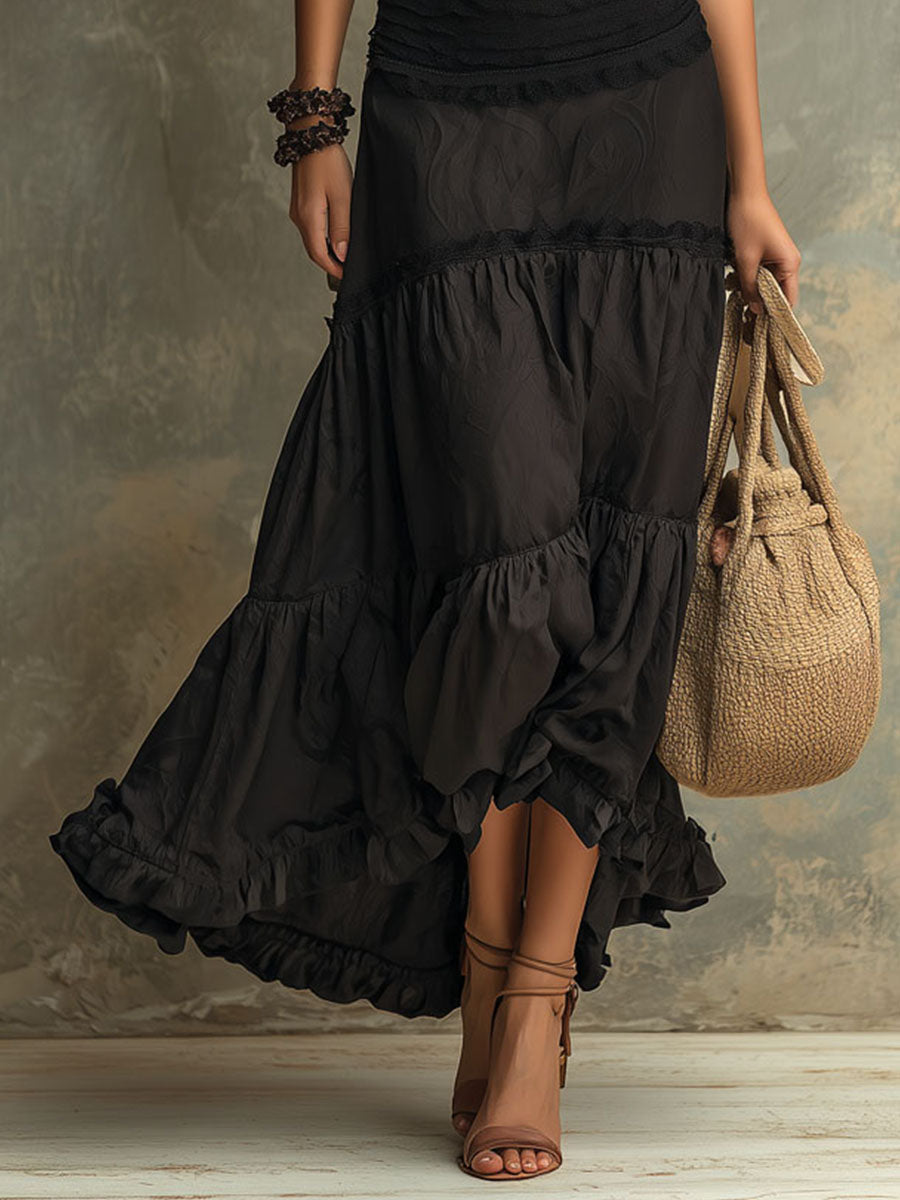 Susie | Bohemian Maxi Dress with High Collar and Lace Ruffles