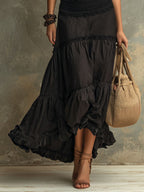 Susie | Bohemian Maxi Dress with High Collar and Lace Ruffles