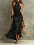 Susie | Bohemian Maxi Dress with High Collar and Lace Ruffles