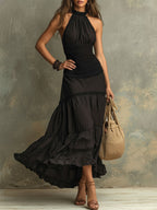 Susie | Bohemian Maxi Dress with High Collar and Lace Ruffles