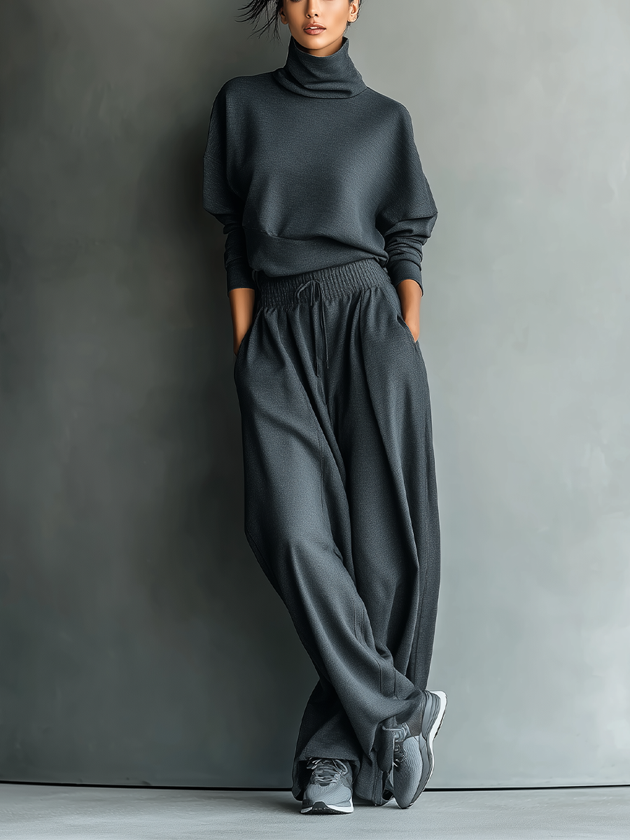 Emma | Komplet sweter z kołnierzem i szerokie spodnie