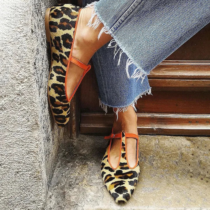 Leopard Print Ballerina Flats with Velcro Straps