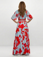 Corinne | Maxi Dress with Floral Print and V-Neck, Short Sleeves
