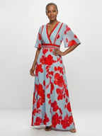 Corinne | Maxi Dress with Floral Print and V-Neck, Short Sleeves
