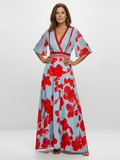Corinne | Maxi Dress with Floral Print and V-Neck, Short Sleeves