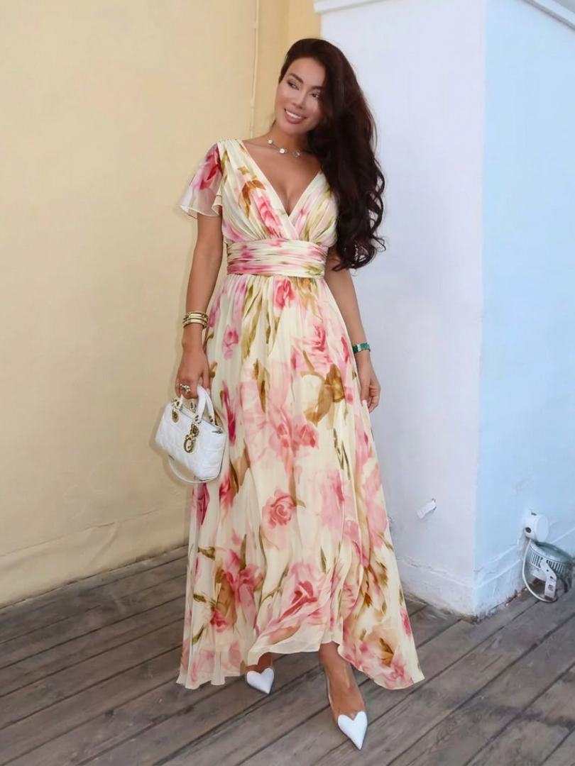 Elara | Maxi Dress with V-Neck and Short Sleeves