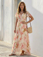 Elara | Maxi Dress with V-Neck and Short Sleeves