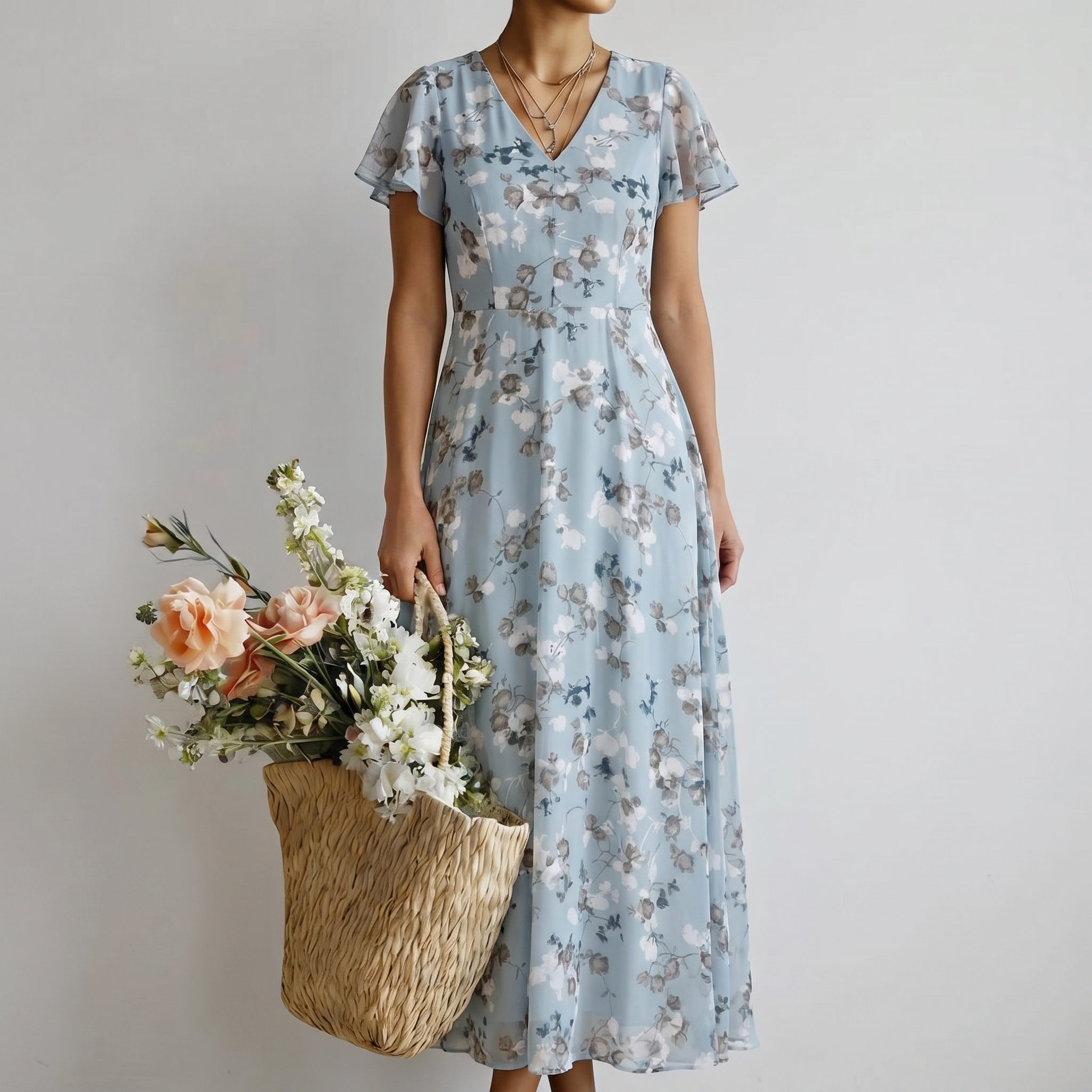 ISMERIA | Kwiatowa Maxi Sukienka z Chiffonu